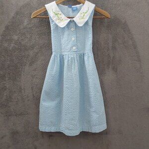 Vintage Girls Blue Seersucker Dress – Size Medium